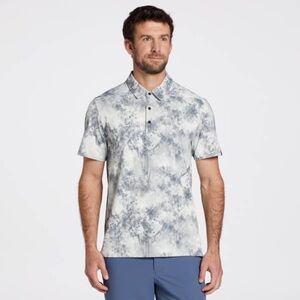 VRST Men's Floral Mesh Print Polo Shirt Blue White Short Sleeve Size Large